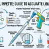 Diagram of serological pipette and pipette dispenser with labeled components for milliliter liquid transfer in the laboratory